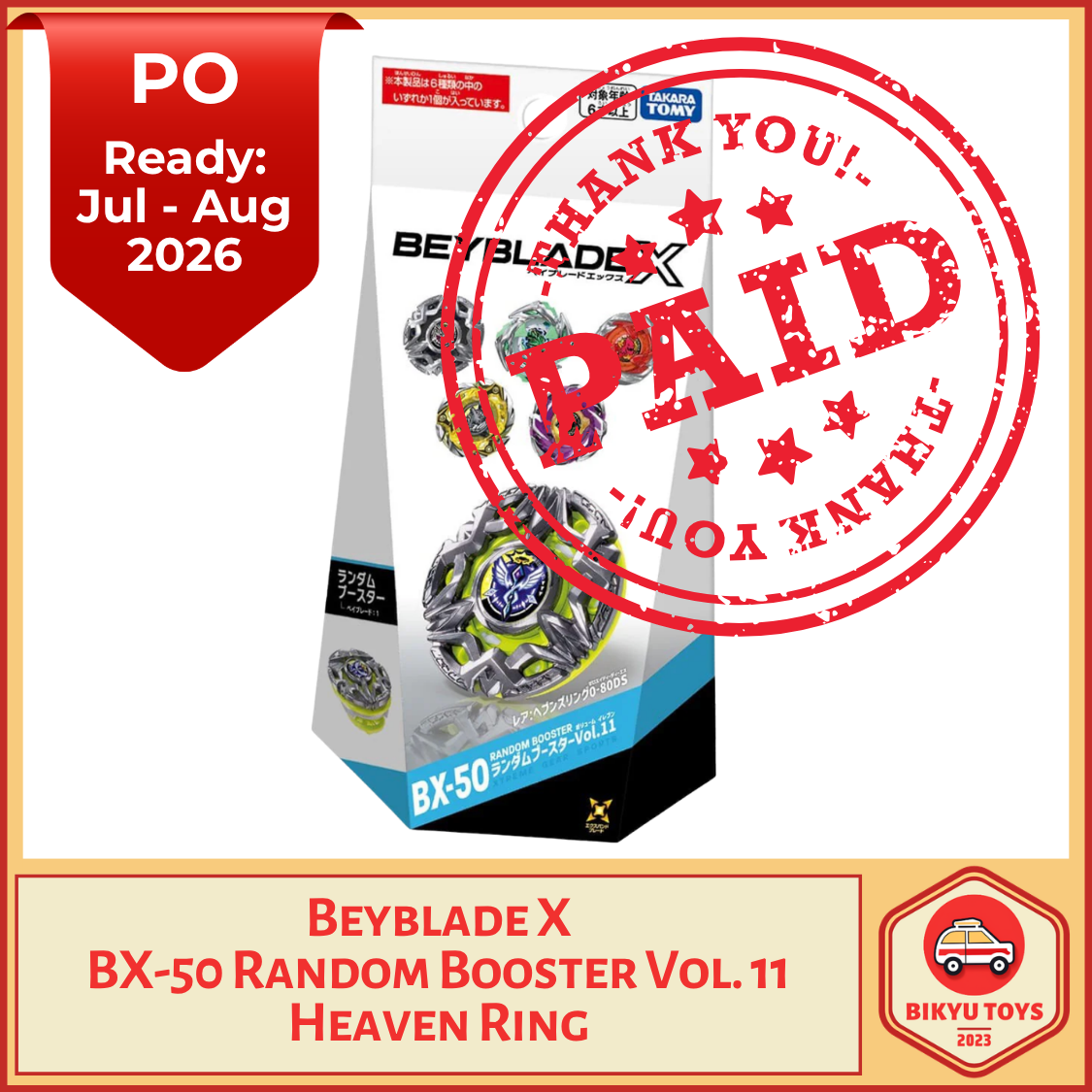 Beyblade X BX-50 Heaven Ring Random Booster Vol 11 Takara Tomy