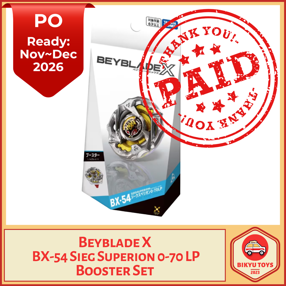 Beyblade X BX-54 Sieg Superion 0-70 LP Booster Set Takara Tomy