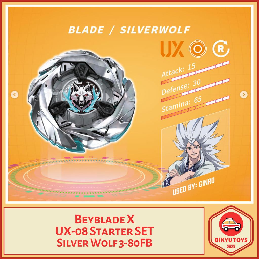 Beyblade X UX-08 Silver Wolf Ratchet 3-80 Bit FB Free Ball Starter Set with Launcher META TIER S Takara Tomy TakaraTomy Gasing Gangsing Top