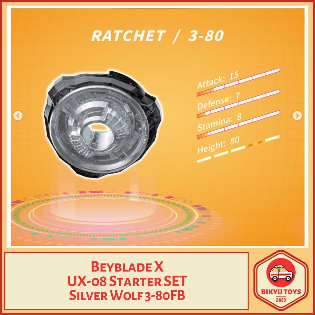 Beyblade X UX-08 Silver Wolf Ratchet 3-80 Bit FB Free Ball Starter Set with Launcher META TIER S Takara Tomy TakaraTomy Gasing Gangsing Top