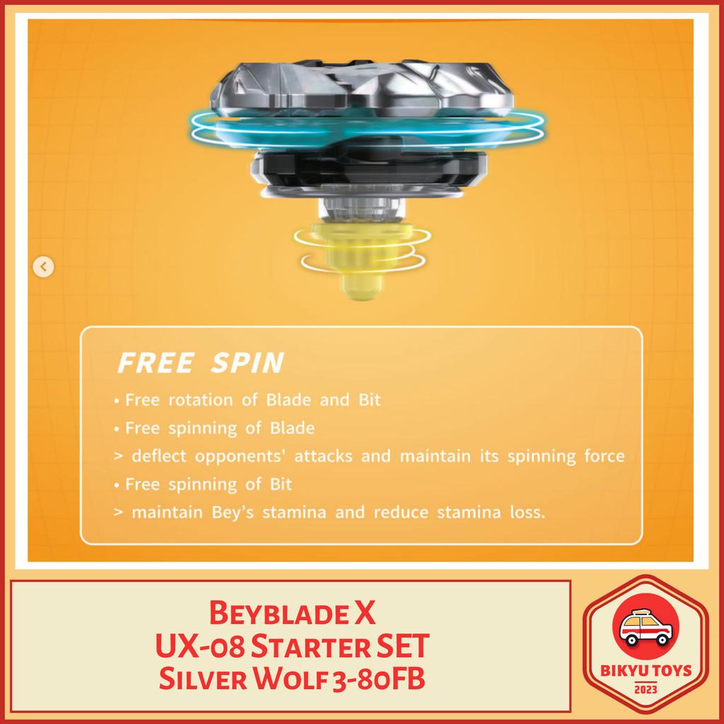 Beyblade X UX-08 Silver Wolf Ratchet 3-80 Bit FB Free Ball Starter Set with Launcher META TIER S Takara Tomy TakaraTomy Gasing Gangsing Top