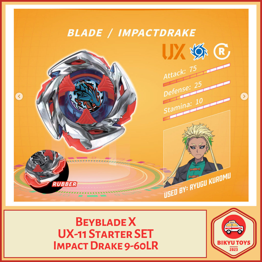 Beyblade X UX-11 Impact Drake 9-60 LR Starter Set Takara Tomy